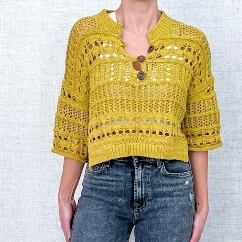 Free People Crochet Cropped Sweater